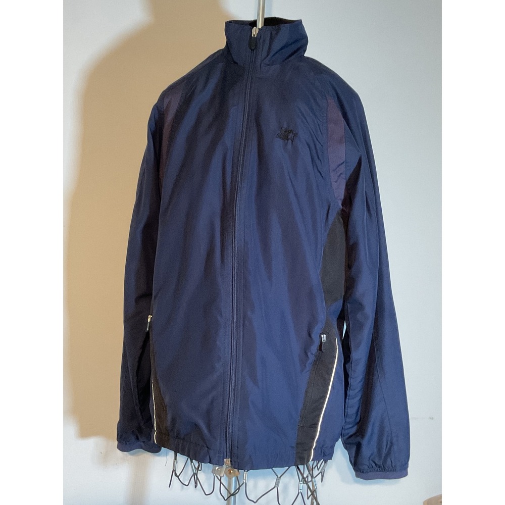 Starter Mens Full Zip Windbreaker Jacket Navy‎ Black Reflective Small
